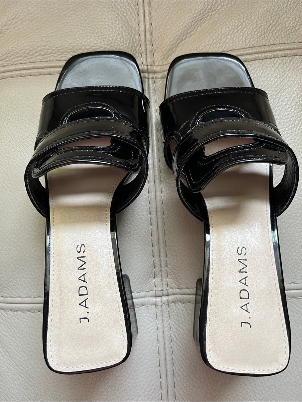 J Adams Deborah Black Patent Open-Square Toe Slide Mules Size 6.5 - Picture 3 of 8